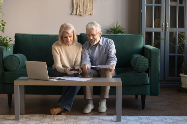 Senior couple checking their retirement savings